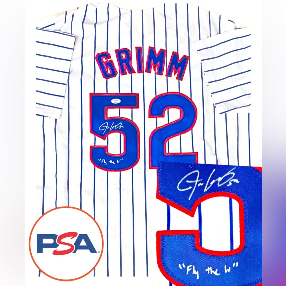 💥Justin Grimm💥 Cubs Signed Jersey 2016 World Series Autograph FLY THE W —PSA